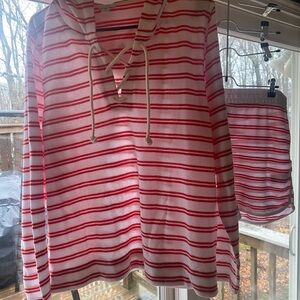 Worn twice JCREW XL Red and White Striped Hoodie and Shorts Set